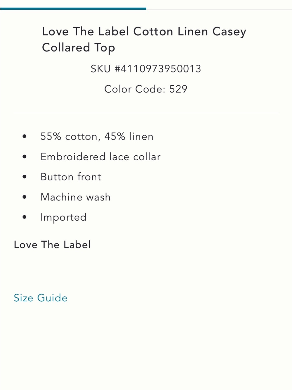 NWT Love the Label • Casey collared top—linen/cotton blend. - Picture 8 of 9